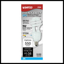 Satco Energy Saver Mini Spiral CFL light bulb, 9W, Soft White 2700K, 550 lumens, $0.54 estimated annual energy cost, 10,000 hours lifetime.