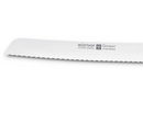 WÜSTHOF Gourmet 8-inch serrated bread knife's stainless steel blade on a white background.