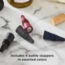 Silicone Wine Stoppers, featuring a ribbed design for a secure seal, in a convenient multi-pack including maroon, blue, grey, and black colors.