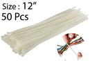 50pc 12" (300mm) Nylon Zip Ties White