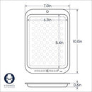 Dimensions for Nordic Ware Naturals aluminum compact crisping tray with a shallow profile on a white background.