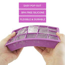 Purple silicone ice cube tray, possibly Elbee Home brand, showing 15 individual square cube cavities.