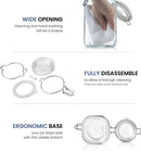 Clear glass Fido jar with a dark blue plastic lid insert and a metal wire clamp closure.