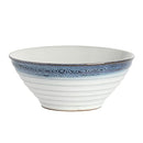 Cereal Bowl: Deep blue stoneware bowl with gently curved sides and a spiral embossed pattern, displayed on a white background.