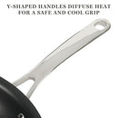 Martha Stewart Lockton set of two aluminum frying pans, one 10-inch with a dark non-stick interior and a stainless steel handle, and one 12-inch with a light-colored cooking surface and a stainless steel handle.