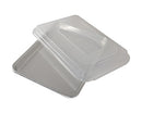 Nordic Ware natural aluminum quarter sheet pan with a clear plastic lid on a white background.