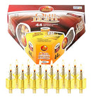 Box of 44 small Ner Mitzvah pre-filled glass oil candles with cotton wicks, designed for Hanukkah menorahs, shown on a white background.