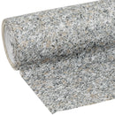 A roll of self-adhesive contact paper unfurling from the left, displaying a speckled light gray and white granite-like pattern with flecks of black and subtle beige.