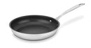 A stainless steel 10-inch open skillet with a nonstick interior and a long handle, displayed on a white background.