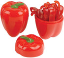 Red Hutzler Pepper Saver container shaped like a bell pepper on a white background.