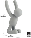 A grey Umbra buddy wall hook, shown with dimensions on a white background.