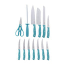 1 x 8" Chef Knife
1 x 7" Santoku Knife
1 x 8" Bread Knife
1 x 5" Utility Knife
1 x 3.5" Paring Knife
6 x 4.5" Steak Knives
1 x Knife Sharpener
1 x Kitchen Scissors