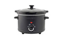 Matte black slow cooker with clear glass lid and control dial.