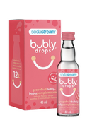 SodaStream bubly Drops Grapefruit flavor bottle beside box, 1.36oz, standing upright on a white background.