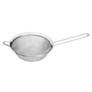 5.6-inch stainless steel wide rim strainer with fine mesh and handle, shown on a white background.