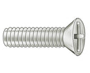 This is an image of a flat-head screw with a Phillips drive. It has a tapered head designed to sit flush with the surface when fully driven, and a threaded shaft. The rendering shows a metallic, silver-like finish.