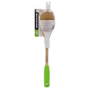 The Kosher Cook Green Parve Wooden Spoon, featuring a durable wooden construction and a comfortable, non-slip green silicone handle, ideal for mixing.
