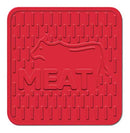 Heat-resistant red trivet for meat dishes, featuring a cow design and the text "MEAT".
