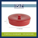 RSVP International Stoneware Tortilla Warmer & Server with Lid, Dishwasher, Microwave and Oven Safe, 10" Dia x 3", Red