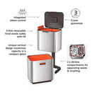 Joseph Joseph 30060 Intelligent Waste Totem Max Kitchen Trash Can and Recycle Unit with Compost Bin, 60 Liter/16 Gallon, Stainless Steel