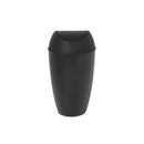 Umbra Twirla black 2.4-gallon trash can with swing-top lid, shown on a white background.