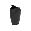 Umbra Twirla black 2.4-gallon trash can with swing-top lid, shown on a white background.