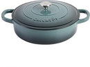 A 5-quart slate grey enameled cast iron braiser with lid, shown against a white background.