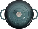 A 5-quart slate grey enameled cast iron braiser with lid, shown against a white background.