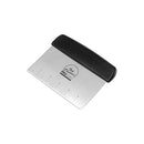Fat Daddio’s stainless steel bench scraper with black handle, 4.5 x 6 inches, shown on a white background.