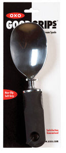 OXO Good Grips Ice Cream Spade with wide aluminum blade and soft black non-slip handle on a white background.