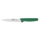 5.5-inch stiff boning knife with green handle and straight blade on a white background.