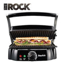 Starfrit The Rock panini grill with non-stick plates, power and ready indicator lights, and a temperature control dial.