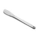 A single, long, light grey, flexible spatula with a flat, rounded scraping end and a slender handle that widens slightly at the base, which has a small hanging hole.