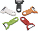 Kuhn Rikon Essential Swiss Peeler Set in multicolor (red, green, and yellow) with ergonomic handles, shown on a white background.
