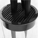 Modern and practical knife and scissor storage by Kuhn Rikon, a transparent block with black details that keeps blades organized and visible.
