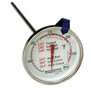 Taylor TruTemp stainless steel candy and deep fry thermometer with a 2-inch dial displaying a 100°F to 380°F range, shown upright against a white background.