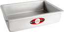 Fat Daddio’s silver anodized aluminum sheet cake pan, 9 by 13 by 3 inches, displayed on a white background.