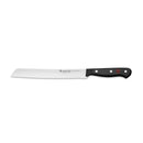 WÜSTHOF Gourmet 8-inch serrated bread knife with stainless steel blade and black ergonomic handle on a white background.