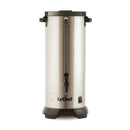 A large-capacity 75-cup hot water urn with handles and spout shown on a white background.
