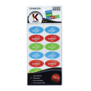 18-piece set of Spanish food labels, featuring blue for Leche (Dairy), red for Carne (Meat), and green for Neutro (Parve).