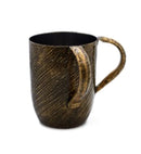 Black enamel wash cup with silver accent line and two handles, displayed on a white background.