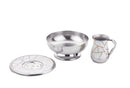 Contemporary Godinger Mayim Achronim set, showcasing an abstract gold and white design for a stylish ritual hand washing.