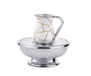 Contemporary Godinger Mayim Achronim set, showcasing an abstract gold and white design for a stylish ritual hand washing.