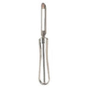 Stainless steel vegetable peeler with a U-shaped handle and straight blade.

