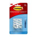 3M Command Medium Crystal Hooks, damage-free hanging solution, holds up to 2 lbs, pack of 2 clear hooks with 3 adhesive strips.