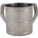 Two-handled stainless steel cup.