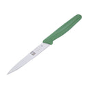  Icel 4-inch straight paring knife with a green handle and stainless steel blade, shown on a white background.