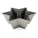 Silver-toned metal baking mold in the shape of the Star of David with central opening.