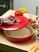 RSVP International Stoneware Tortilla Warmer & Server with Lid, Dishwasher, Microwave and Oven Safe, 10" Dia x 3", Red