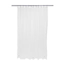 A frosted semi-sheer PVC shower curtain liner with rust-resistant copper grommets and magnetic hem, displayed on a white background.